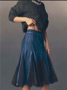 Anthropologie Pilcro Tulle Godet Denim Mid Skirt size 8 NWT